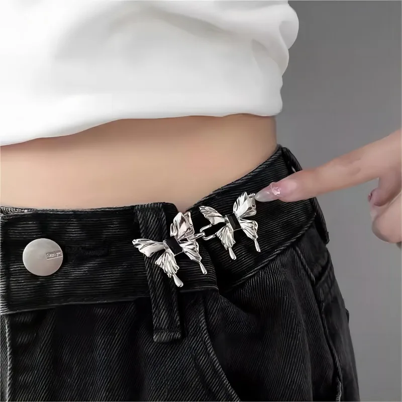 Metal Butterfly Shaped Jeans Waist Tightening Tool Buckle Versatile Detachable Nail Free Seam Easy To Install Belt Buckles