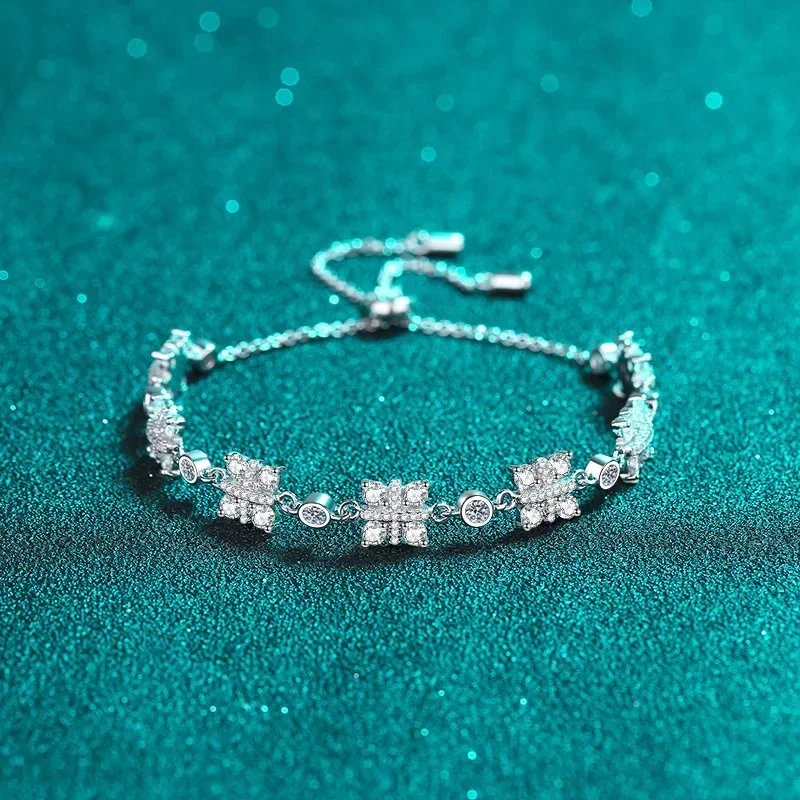 Luxury 18K White Gold Bracelet for Women 2.16CT Moissanite Diamond Sparkling Push-pull Adjustable Wedding Hand Fine Jewelry