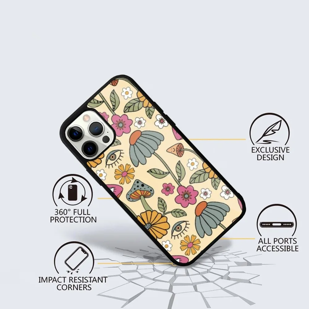 Groovy Flowers Hippie Bohemian Floral  Phone Case For iPhone 15,14,13,12,11,Plus,Pro,Max Mini Magsafe Magnetic Wireless Charging