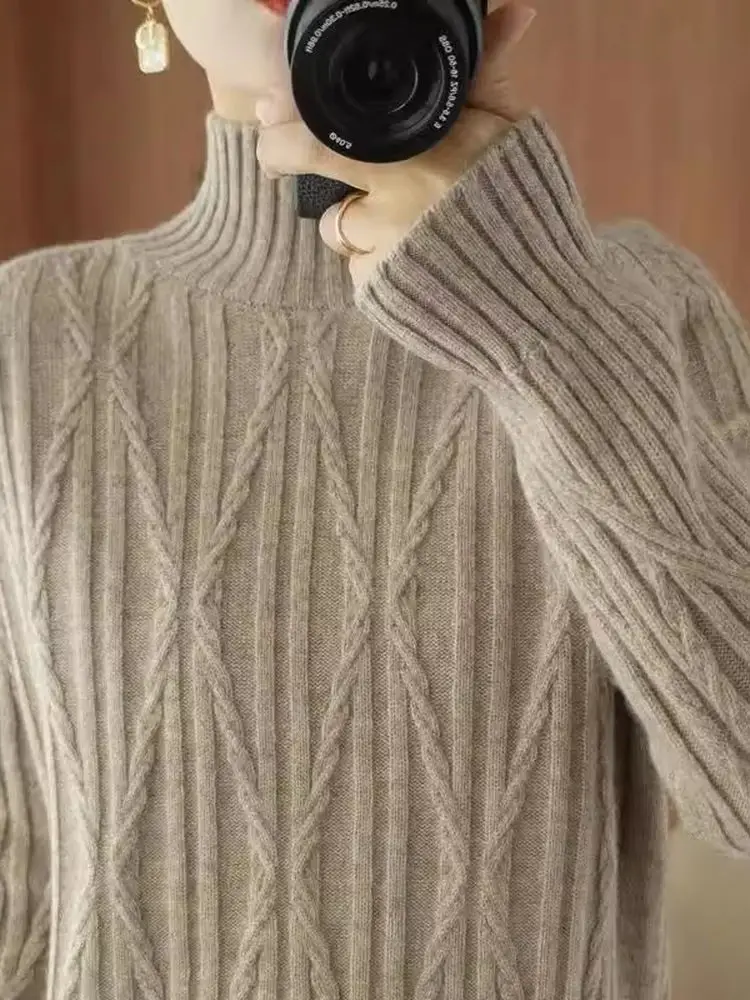 

Женский свободный вязаный свитер однотонного цвета, модный, стильный, удобный, повседневный, модный, осенне-зимний, новинка