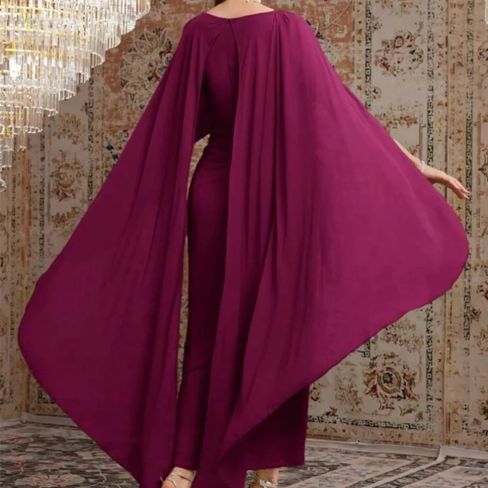 Luxury Long Strapless Spandex Evening Dresses Sleeveless with Cape Sheath Ruffled Ankle Length فساتين سهرة 2024