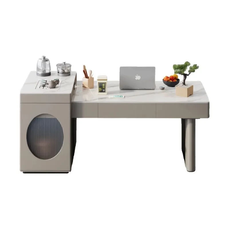 Rock slab Kung Fu tea table retractable charging small tea brewing table living room smart home multi-functional storage table