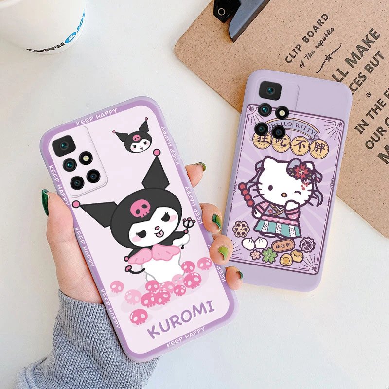 Funda de teléfono de dibujos animados para Xiaomi Redmi 10 2022, bonita funda trasera anticaída de silicona Cinnamoroll Kuromi Hello Kitty a prueba de golpes