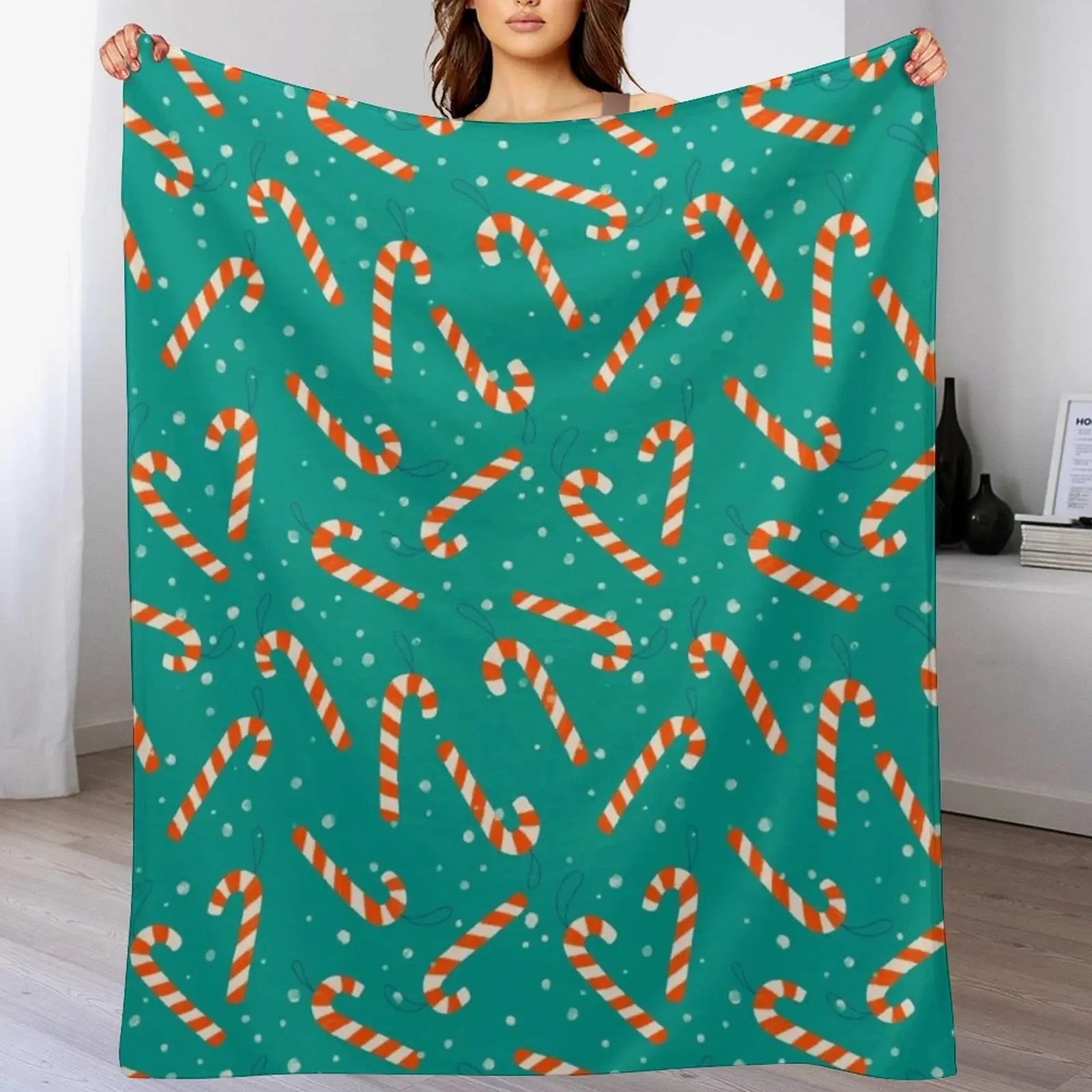 Candy cane pattern, green and red Throw Blanket Plush Fuzzy Cozy Blanket for Couch Sofa