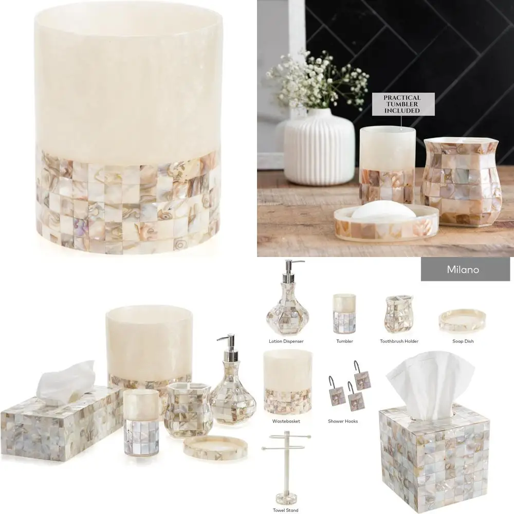 

Decorative 6L Bathroom Wastebasket with Mother of Pearl Shells - Modern Design, Small Trash Can for Stylish Bathrooms