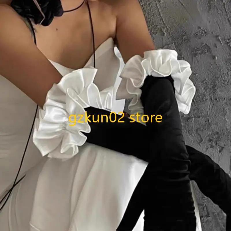 

KXRB Ruched Gloves Full Finger Gloves 1920s Women Bridal Gloves Wedding Gloves