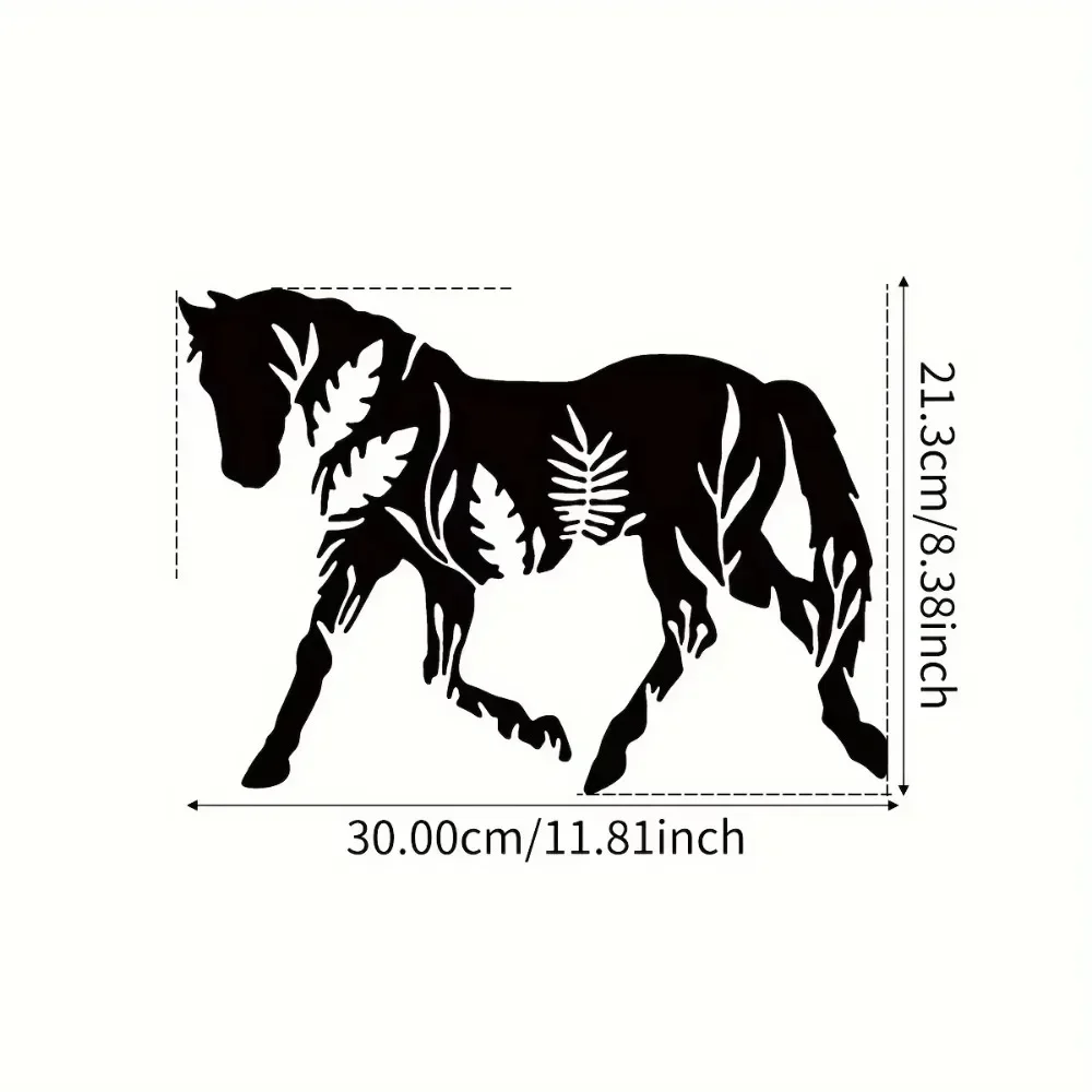 CIFBUY Floral Horse Metal Wall Art 2D Flat Black Iron Hanging Sculpture Elegant Equestrian Farmhouse Indoor Home Decor