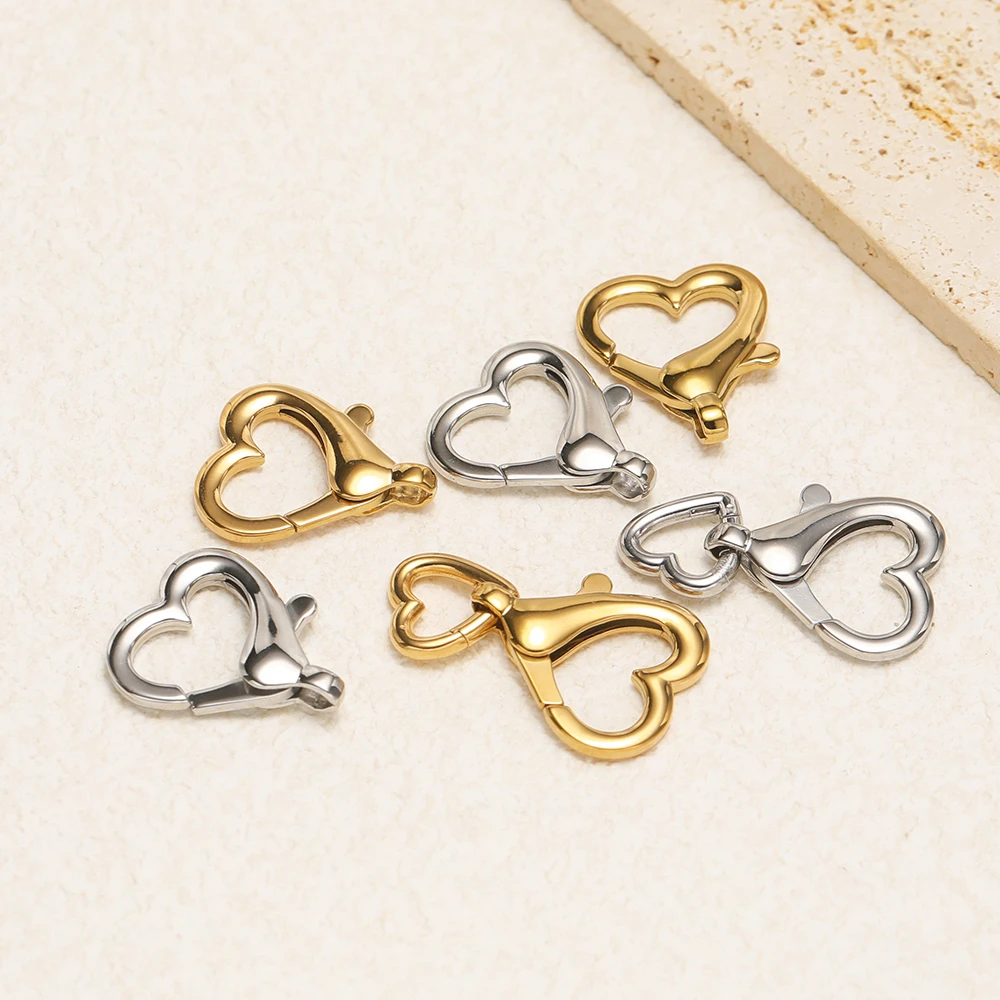 2Pcs PVD Gold Stainless Steel Heart Lobster Clasps Hooks Keychain Connector for DIY Jewelry Making Necklace Bracelet Accessories view 5