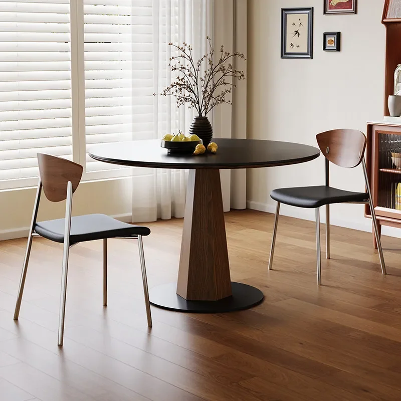 DSA solid wood round table modern simple French retro rock slab dining table medium antique small apartment family restaurant