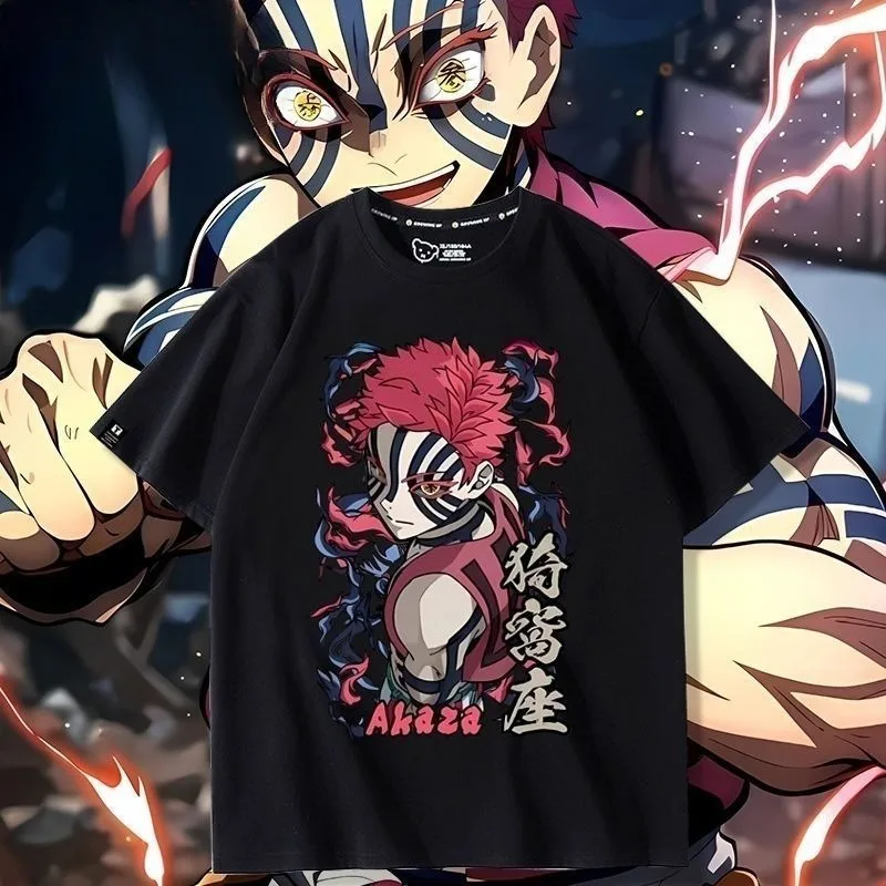 

New Demon Slayer: Blade Anime Co-branded Peripheral Printed Akazo T-shirt Creative Summer Loose Breathable Short-Sleeved Clothes