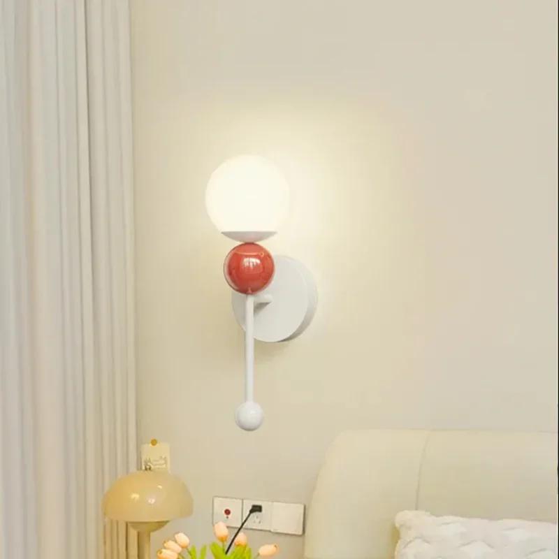 LED Wall Lamp Bedroom Red Ball Sconce Lighting Living Room Bedside Wall Lamps Corridor Hallway Aisle Dining Room Wall Light