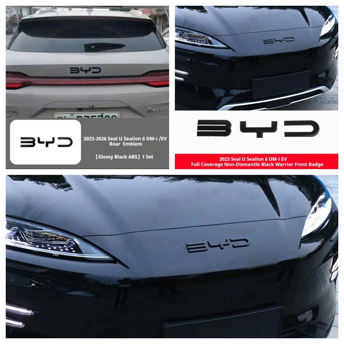 Glossy Black 3D Front Badge Logo Sticker for BYD Seal U Sealion 6 DM-i EV Song PLUS Badge Decal Appearance Decoration Modificati