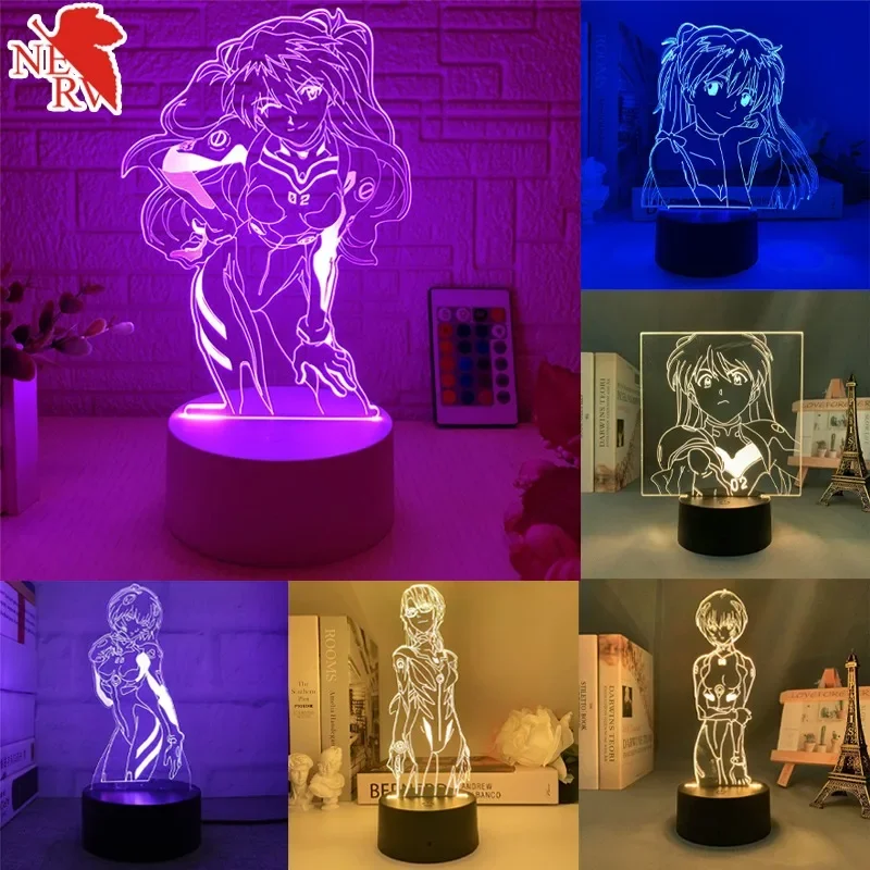 Anime EVA 3D Night Light Ornaments Neon Genesis Evangelion Asuka Langley Soryu LED Desktop Night Lamp Accessories USB Nightlight