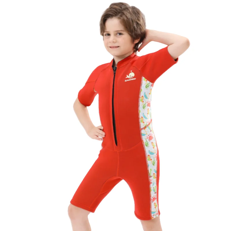 2.5mm Neoprene One-Piece Zipper Shorty Thermal Wetsuit Full Surfing Snorkeling Wetsuits for Kids Juniors Teens Youth