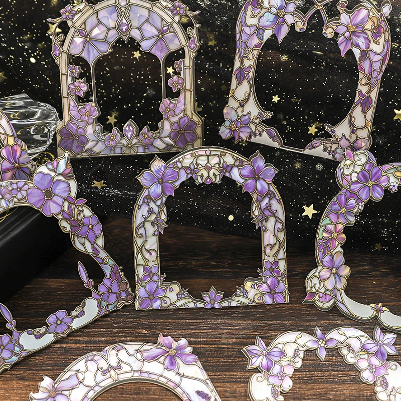 Journal GO 10pcs Flowers Frame Stickers for Scrapbooking Hard Card Art Collage Junk Journal Hallow Out Floral Sticker