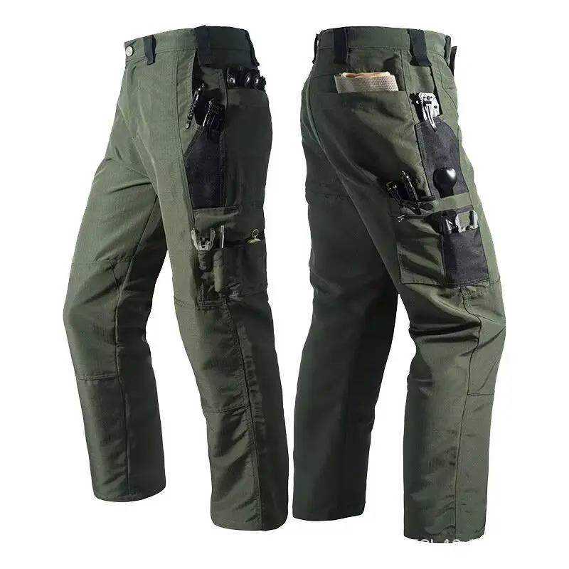 Men Multi Pocket Work Cargo Pants Wear Resistant Tool Pockets Tactical Trousers For Construction Workshop Gardening Working