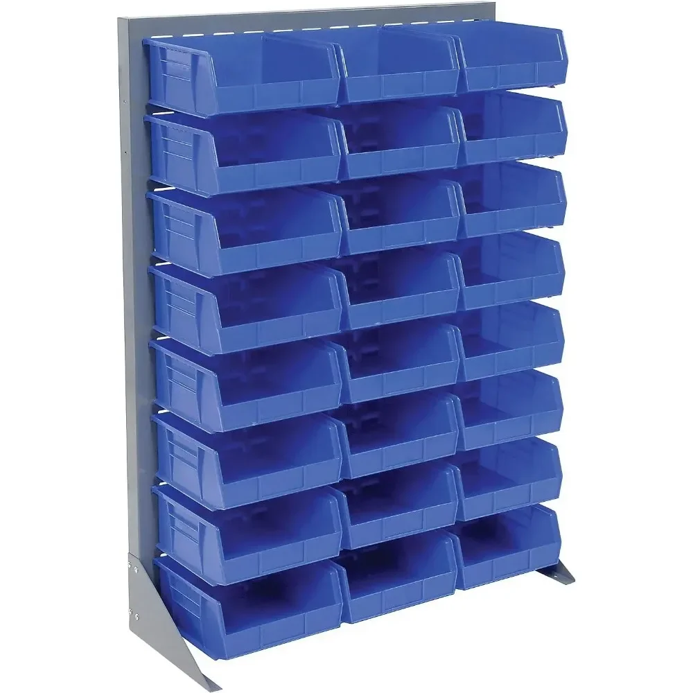 Louvered Bin Rack With (24) Blue Stacking Bins, 35