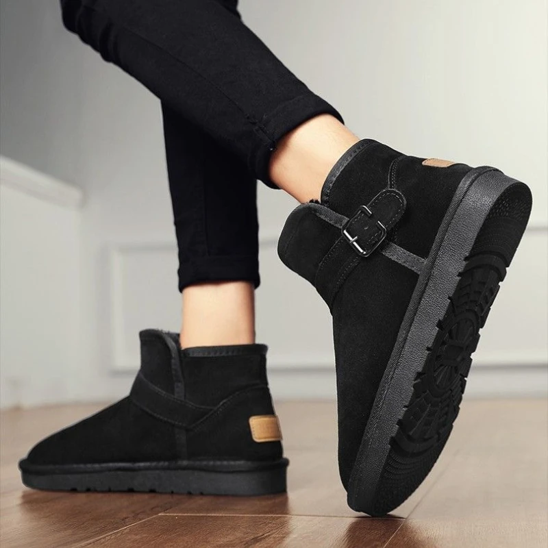 Men Snow Boots Winter Warm Fur Lined Mid Top Outdoor Anti Slip Thick Plush Cotton Boots Non Slip Waterproof Cold Weather Shoes