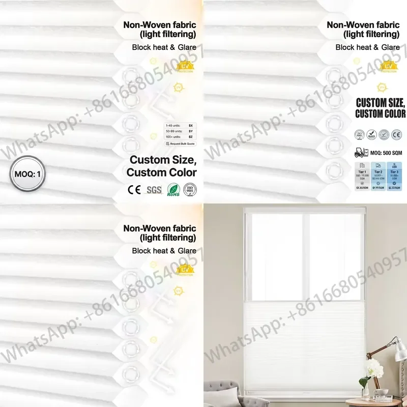 Modern Design Electric Motorized Honeycomb Blind Light Filtering Plain Fabric Horizontal Built-in French Window Office Hotels