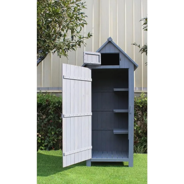 Outdoor Storage Shed with Shelves and Lock, 8.7 cu. ft. Capacity, Vertical Wood Shed for Tools, Equipment, and Garden Supplies,