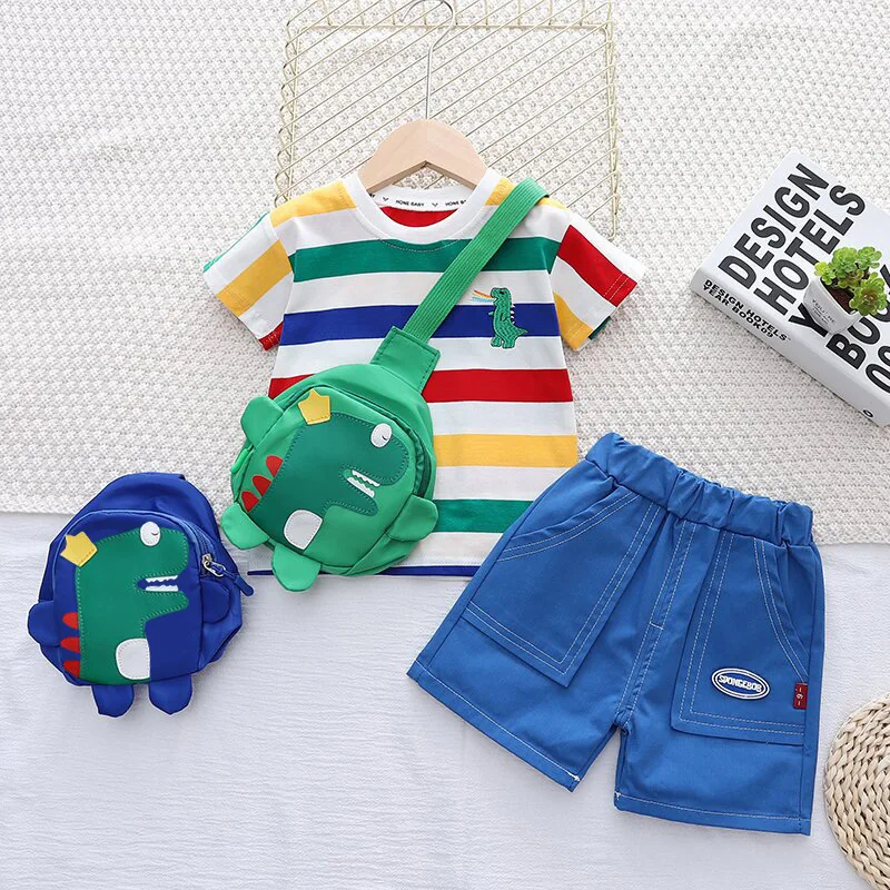 Summer Children Clothes Sets Boy Fashion 2Pcs Kids Cotton Shorts Stripes Top Suit Baby Comfortable Cute Outfits 1-5Y