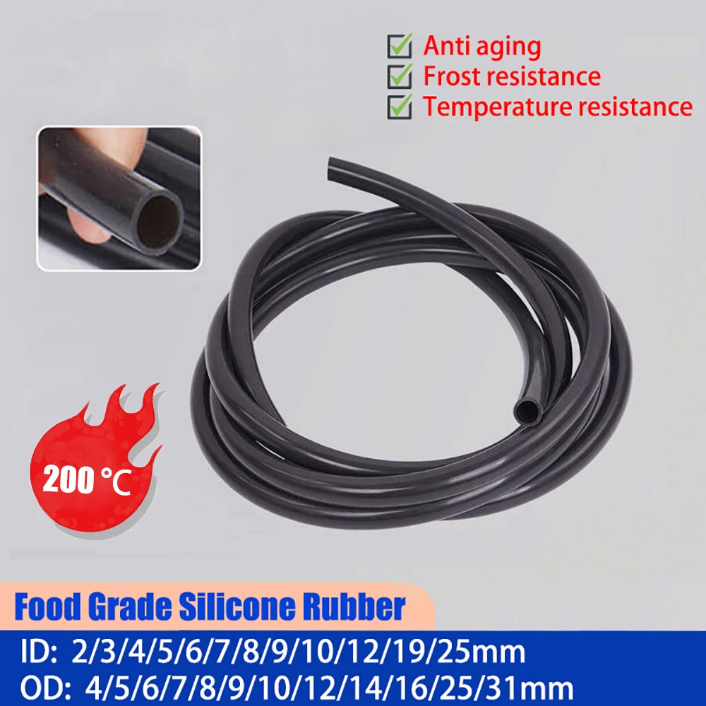 

1/5Meter Food Grade Black Silicone Rubber Hose Internal Diameter 2/3/4/5/6/7/8/9/10/12/19/25mm Flexible Silicone Tube OD: 4-31mm