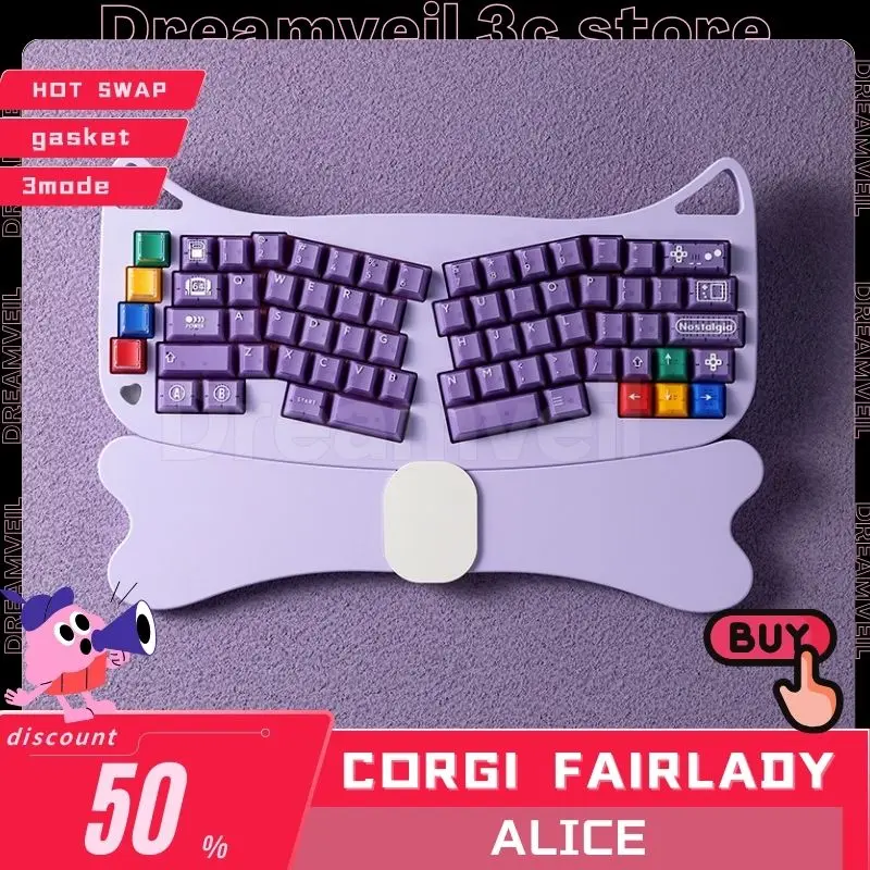 Corgi Fairlady Alice Mechanical Keyboard Kit 3 Mode Hot Swap Wireless Keyboard Kits Rgb Light Game Accessories Gifts Customized