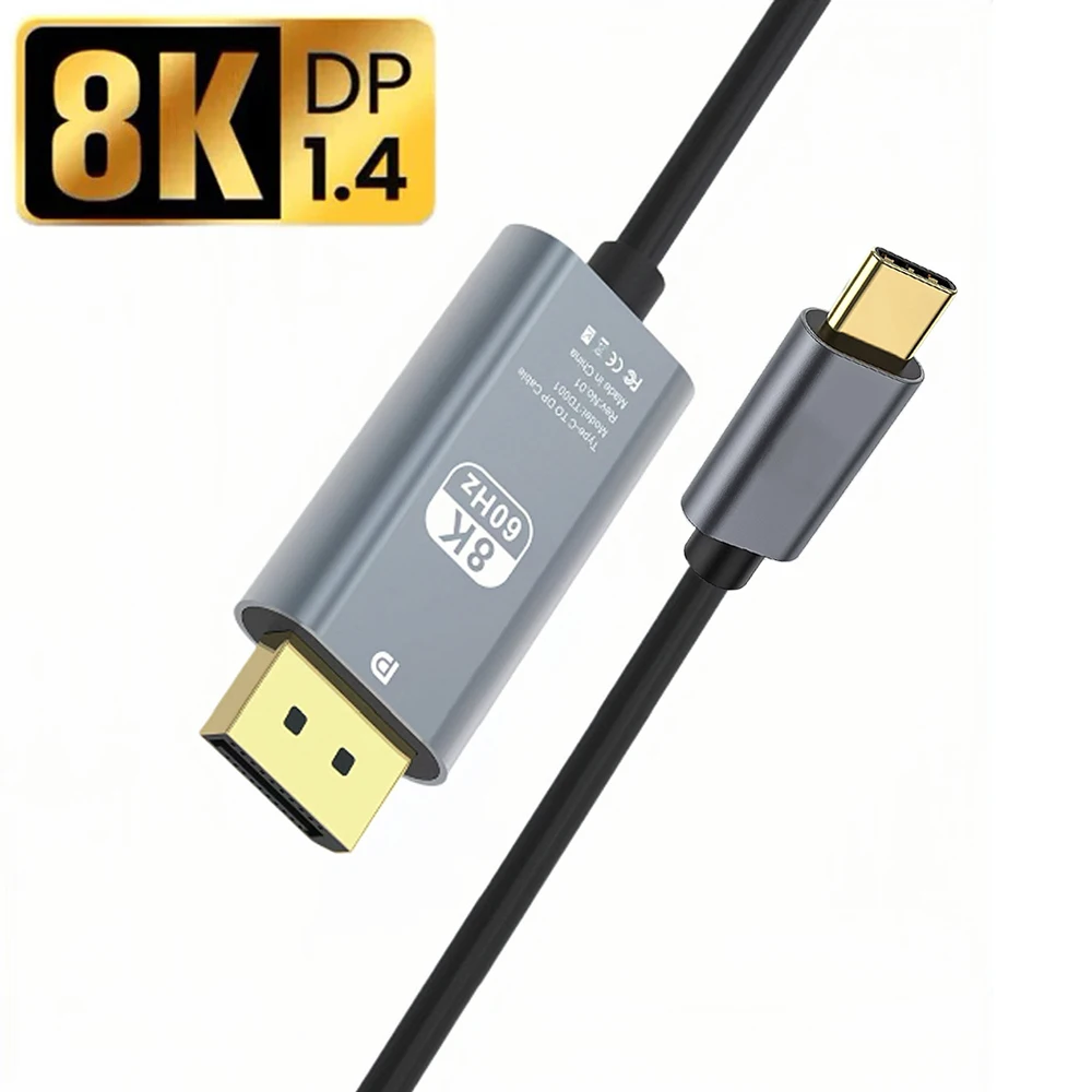 2m/6ft USB-C para displayport1.4 cabo thunderbolt3 para 8k @ 60hz 4k @ 144hz monitor de exibição tipo-c para conversor dp para macbooks laptop