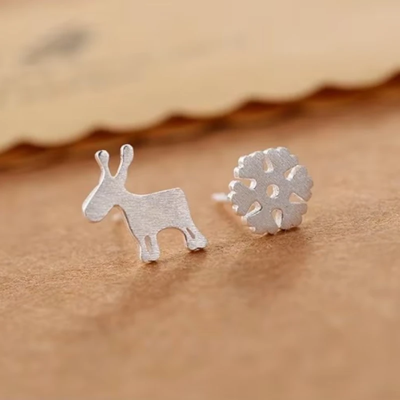 Real 100% 925 Sterling Silver Snowflakes deer Stud Earrings for Women Girls Fashion sterling-silver-jewelry brincos brinco