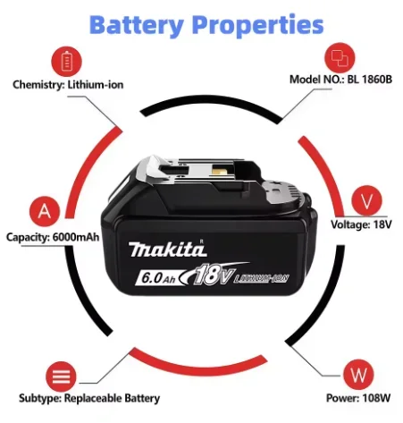 Batería original Makita 18V 6.0Ah con cargador para herramientas eléctricas Makita de 18V DDF487 DTW700 GBA404 DUC150Z DHR183Z