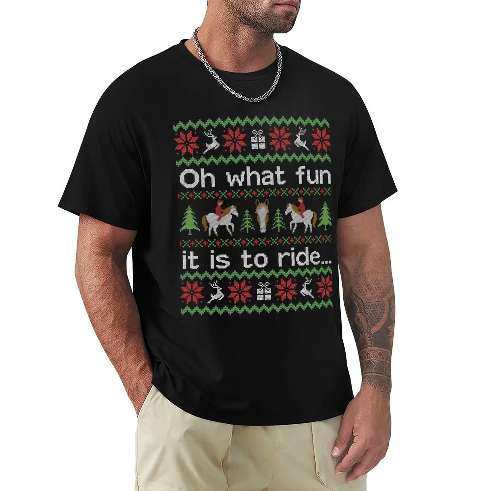 

Ugly Christmas Sweater Horse Riding Pony T-Shirt plain oversized graphics heavy weight t shirts for men