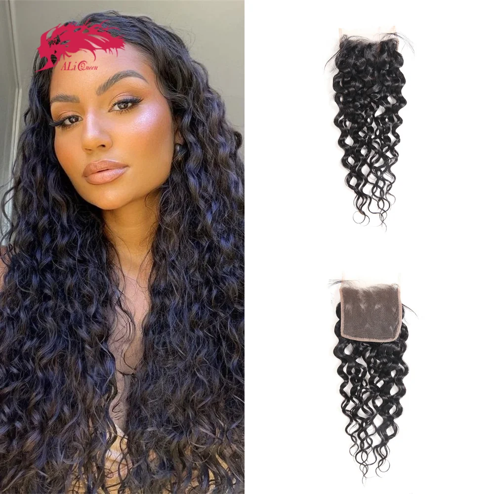 Ali queen Frontal Brazilian Hair Raw Virgin hair Water Wave Closure 4x4 Human Hair Hd Lace Closure 5x5 hd transparent