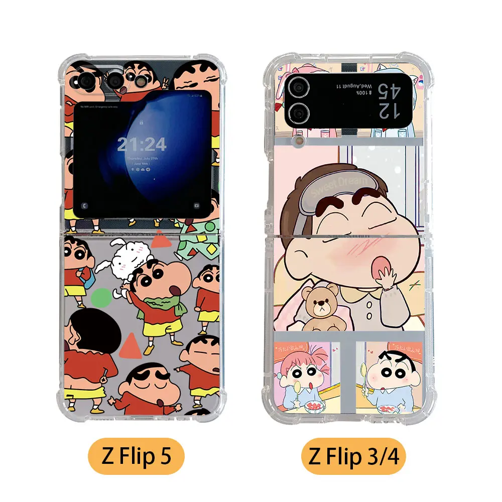 Funny Anime Crayons Shins-chans Phone Case for Samsung Galaxy Z Flip 3 4 Z Flip 5 6 Z Fold 4 5G PC Soft Anti-fall Back Cover