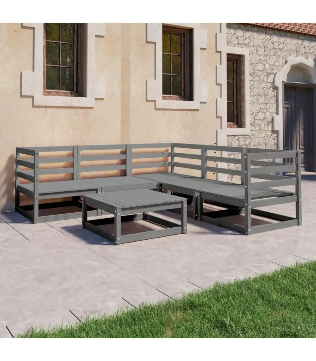 Garden sets garden furniture 6 pieces gray solid pine wood