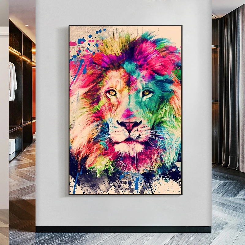 Canvas Wall Art,Colorful Lion Graffiti Canvas Prints,Animal Posters and Prints,Pop Art Wall Pictures for Living Room,Home Decor