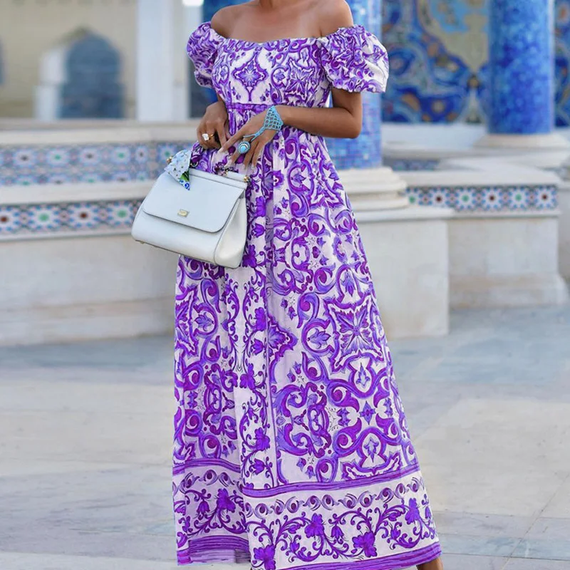 Vestido de noche plisado con espalda descubierta y cintura estampada de verano, vestidos largos bohemios para mujer, vestido largo elegante de