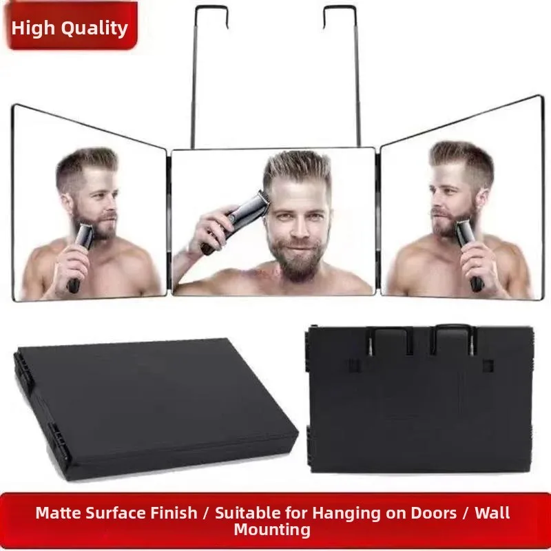 LED Full Body Haircutting Mirror Self-Service Triple Mirror 360 Degree Resin Frame Contemporary Creative Cultural Makeup Mirror