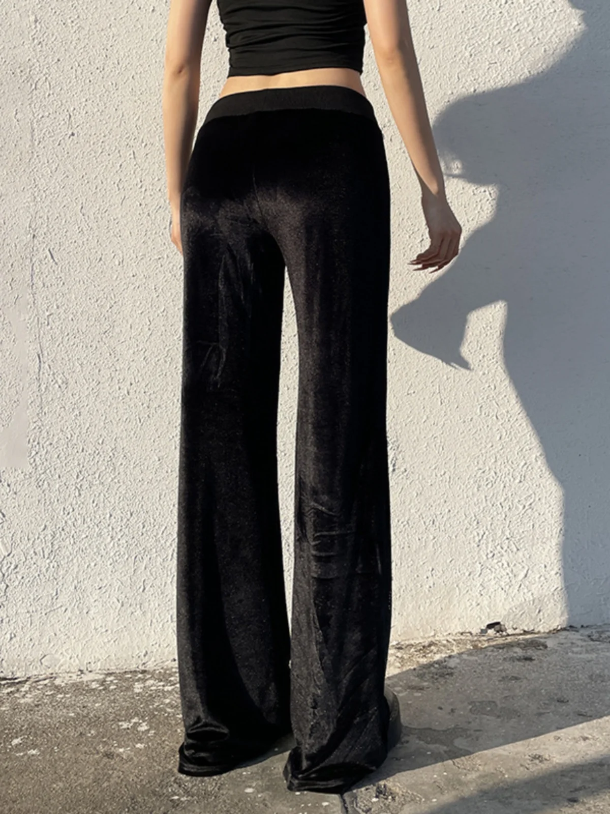 Pantaloni svasati con lacci a vita bassa Pantaloni lunghi a vita alta da donna Casual Fibra di poliestere Altro materiale 00%