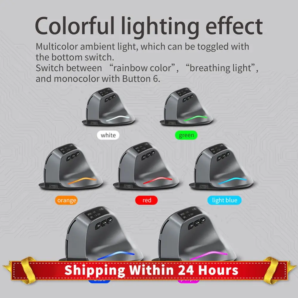 

F-26C Vertical Gamer Mice Ergonomic 3200DPI Desktop Upright Mouse 8 Buttons 2.4G Rechargeable for PC Laptop for Office Home