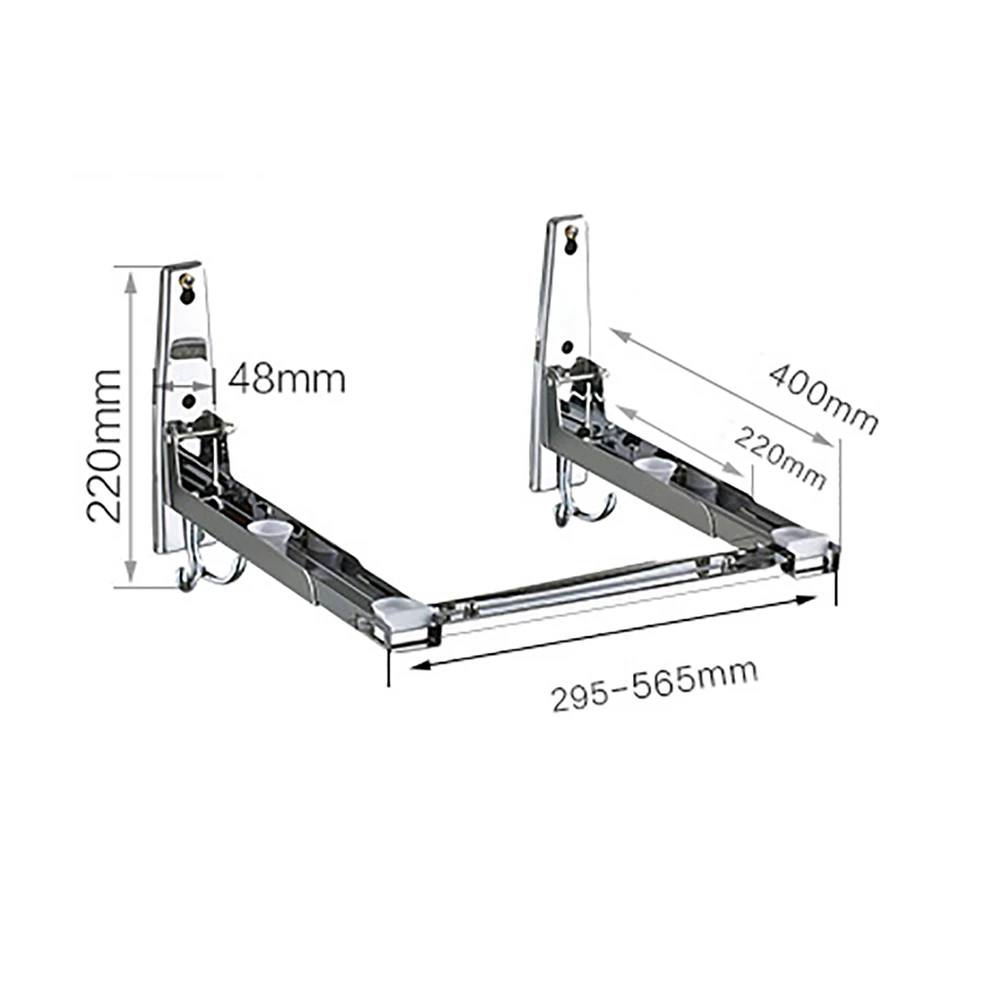 Küche einziehbares Edelstahl-Mikrowellenherd-Organizer-Rack mit Haken, Wandhalterung, silberfarben, verdickter Ofenständer, Aufbewahrungsregal