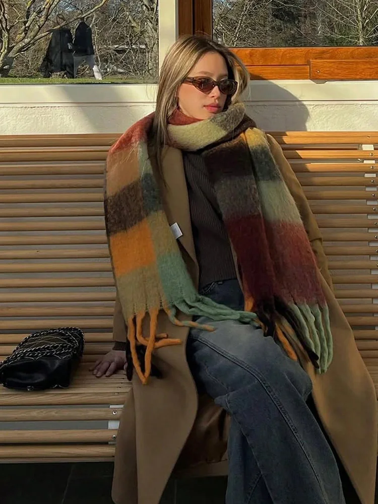 

Luxury Winter Scarf Women Plaid Cashmere Shawl Soft Elegant Lady Poncho Chuncky Pashmina Bufanda Tassel Echarpe Winter Clothing