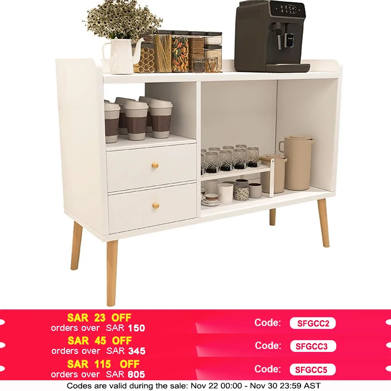 Coffee Corner with Storage Aultifunctional Sideboard Buffet Kitchen Cabinet with Drawers Cupboard (L100 W 35 H 80cm) White