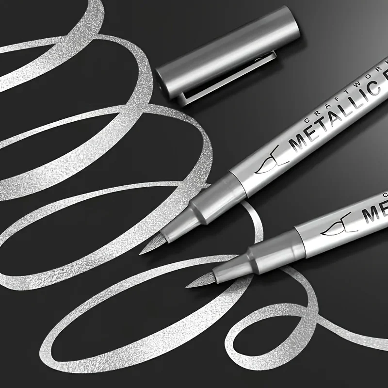 2 قطعة أقلام تحديد دائمة ذهبية وفضية |   مقاومة للماء، ذات أطراف دقيقة، مناسبة للحرف اليدوية اليدوية وفن الراتنج واللوازم المكتبية