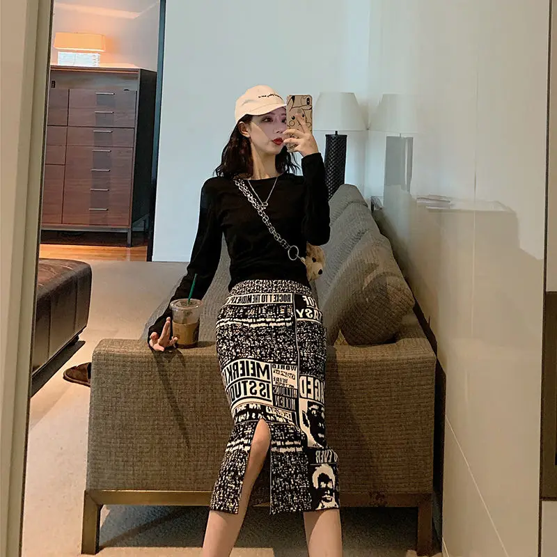 Women Autumn Winter Fashion Jacquard High Waist Knitting Skirt Women Clothes Simplicity Office Lady All-match Trend A-line Skirt