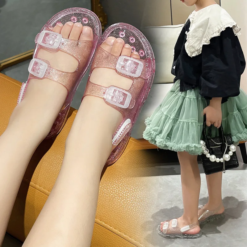 Summer Boy Girl Shoe Child Simple Sandals Kid Slippers Fashion Soft Bottom Open Toe Jelly Sandal Parent-child Toddler Beach Shoe