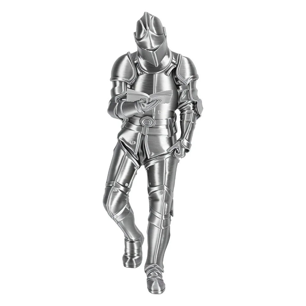 3D Printing Medieval Knight Statue 5.91in Silver Knight Bookshelf Decor Armored Design Fantasy Desktop Ornament Gothic Library