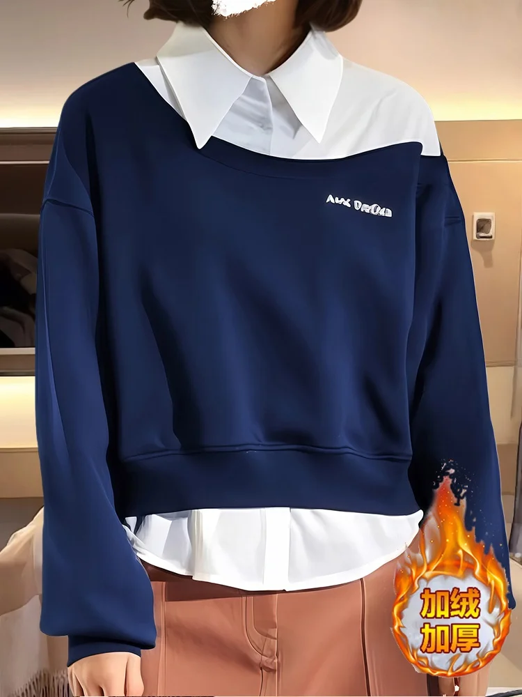 

Blue Ne Sweatirt Women's Spring Autumn Loose Fce Inner High Quali Faionable Top Comfortable Korean Sle Long...