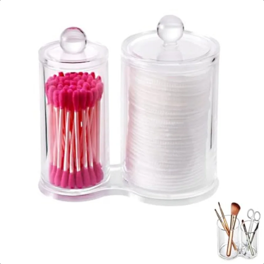 Porta Qtip Contenitore rotondo trasparente Porta batuffoli di cotone con coperchio Porta pennelli per trucco Organizzatore da bagno Organizzatore in acrilico fo