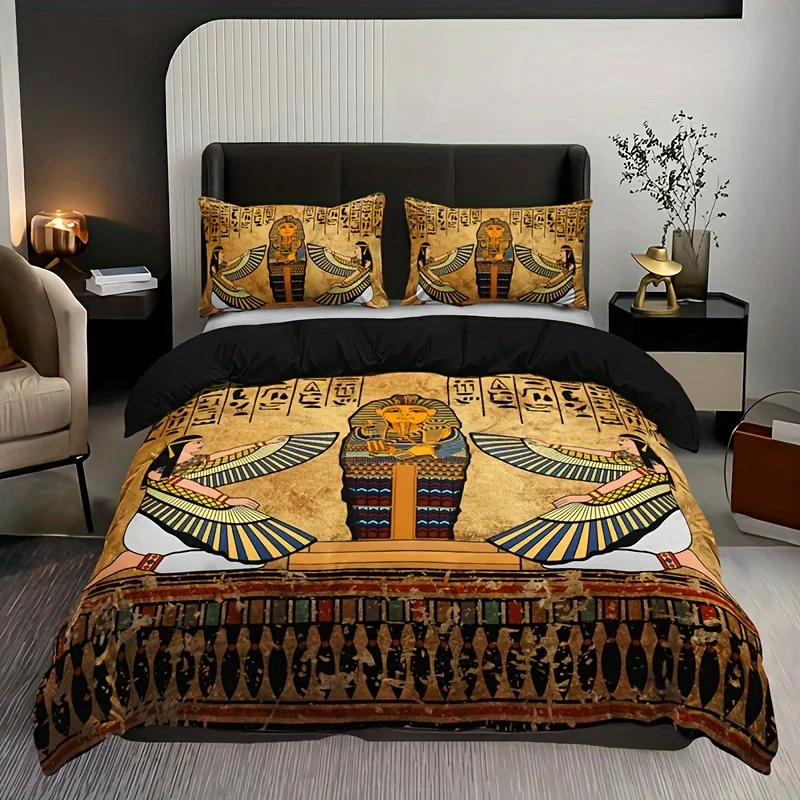 Ancient Egyptian Art Duvet Cover Set (1 Duvet Cover+2 Pillowcase), Soft And Breathable HD Printing Bedding Set For Home