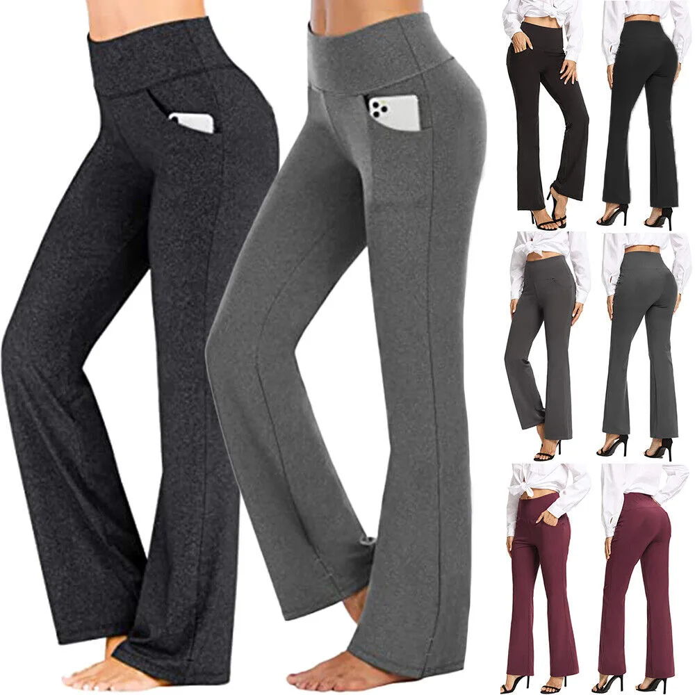 Pantalones de Yoga Acampanados para Mujer, Cintura Alta, Control de Abdomen, Leggings con Bolsillos Laterales, Elásticos y Cómodos para Hacer Ejercicio